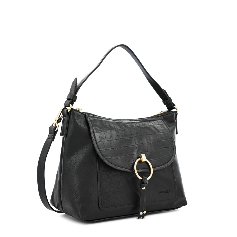 Cartera corte oval rustique mediana negro especial