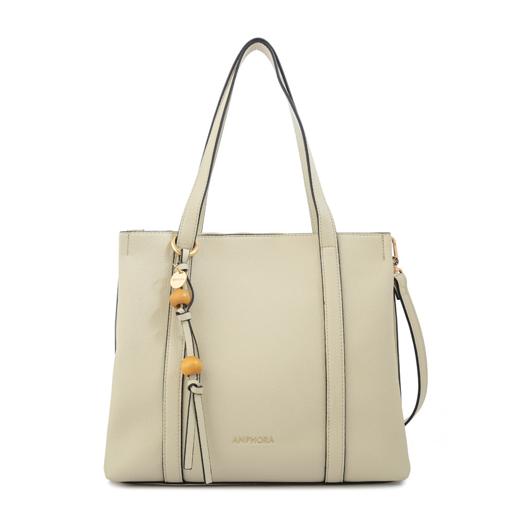 Cartera tote tres divisiones valeria pequeña blanco crudo