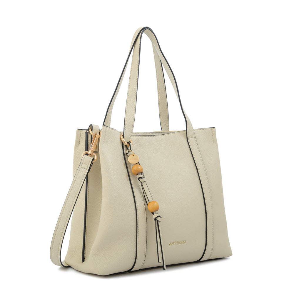 Cartera tote tres divisiones valeria pequeña blanco crudo