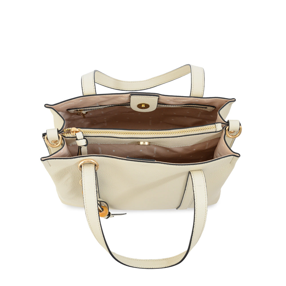 Cartera tote tres divisiones valeria pequeña blanco crudo
