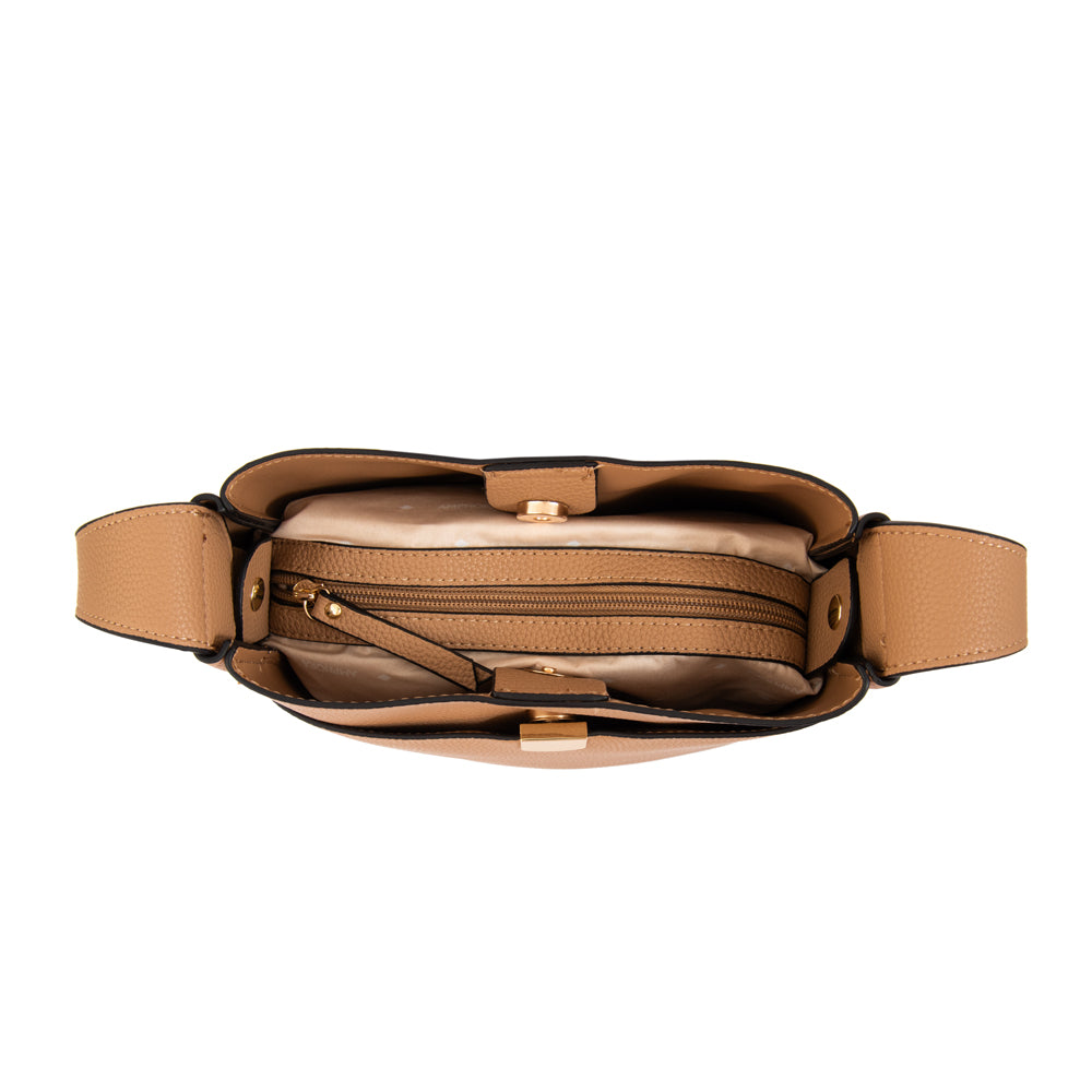 Cartera bandolera catalina pequeña beige oscuro