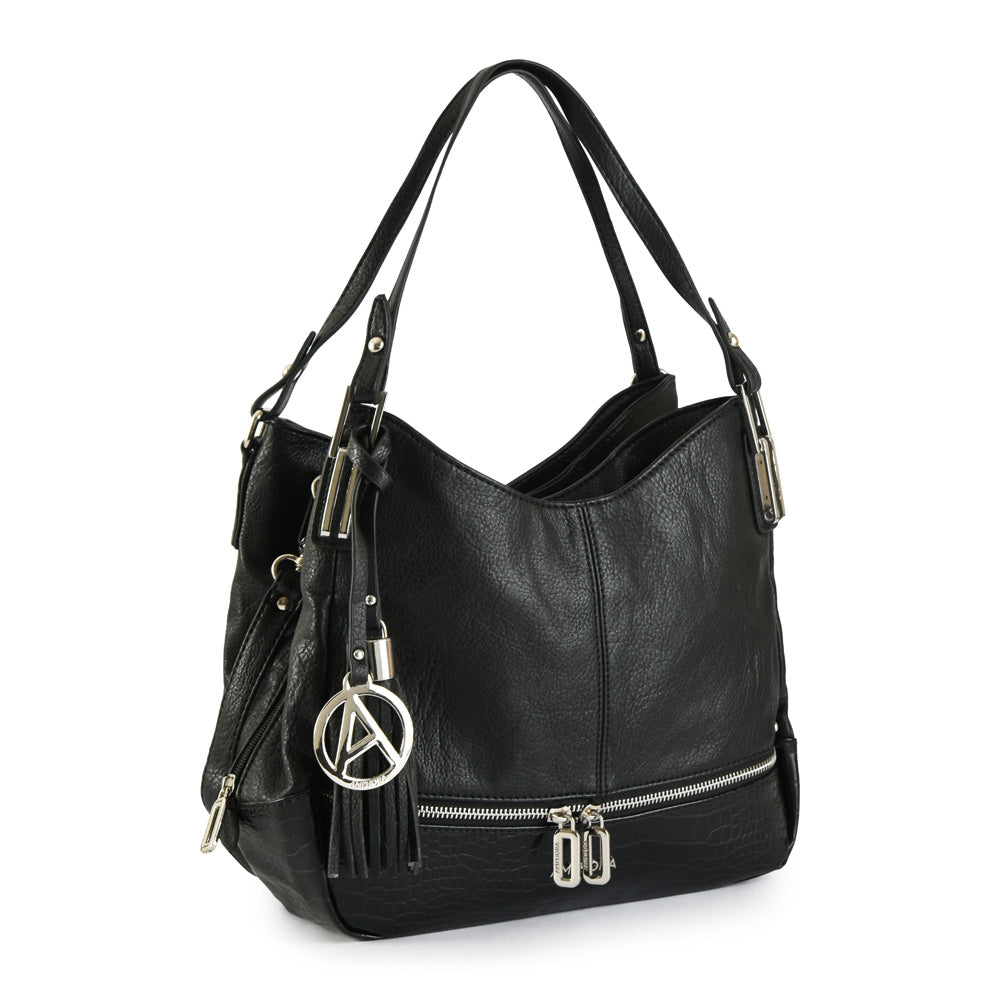 Cartera tote tres divisiones adelfa mediana negro especial