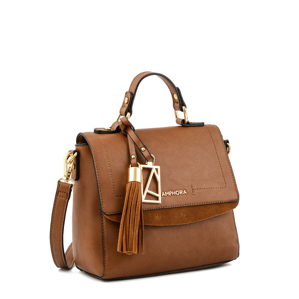 Cartera bandolera con tapa familie mediana café medio