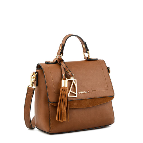 Cartera bandolera con tapa familie mediana café medio
