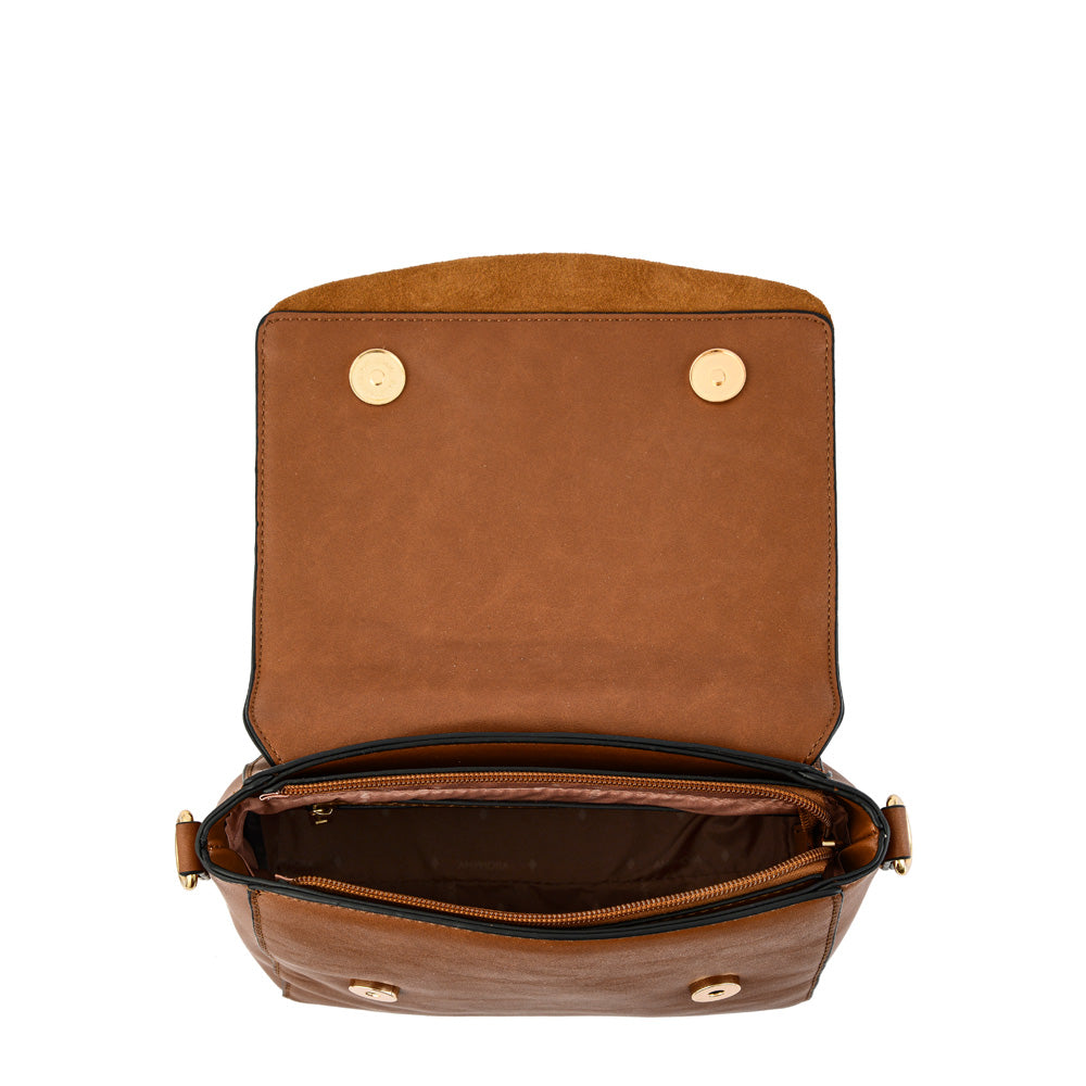 Cartera bandolera con tapa familie mediana café medio