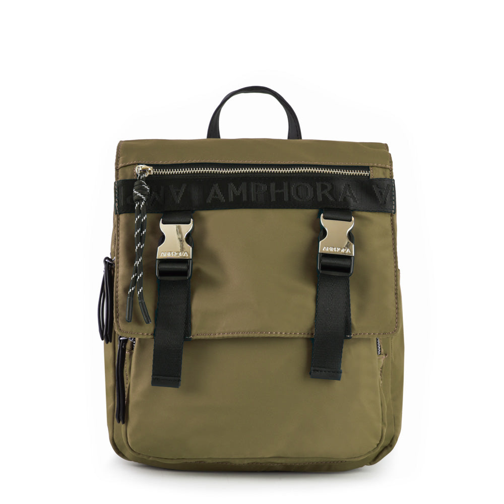 Mochila con tapa mayna mediana verde oliva
