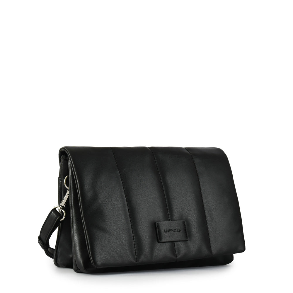 Cartera bandolera con tapa acuaria mediana negro
