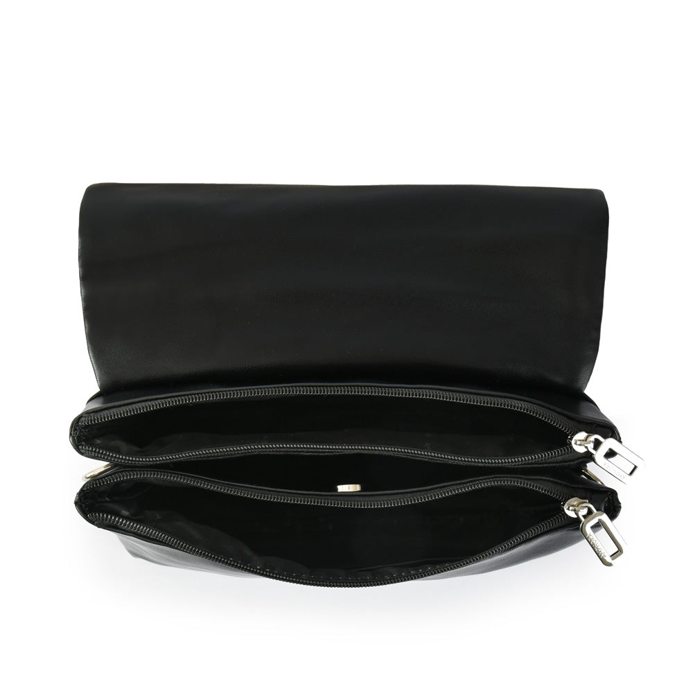 Cartera bandolera con tapa acuaria mediana negro