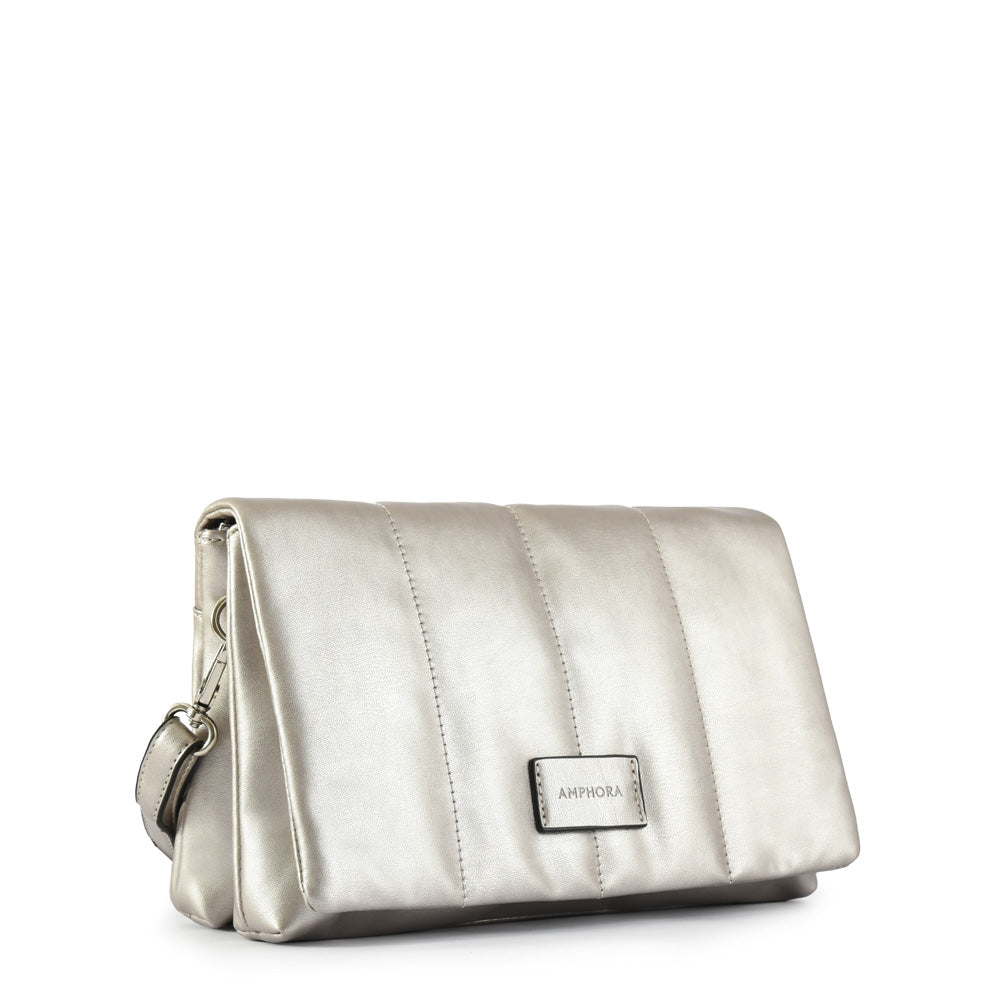 Cartera bandolera con tapa acuaria mediana plateado oscuro