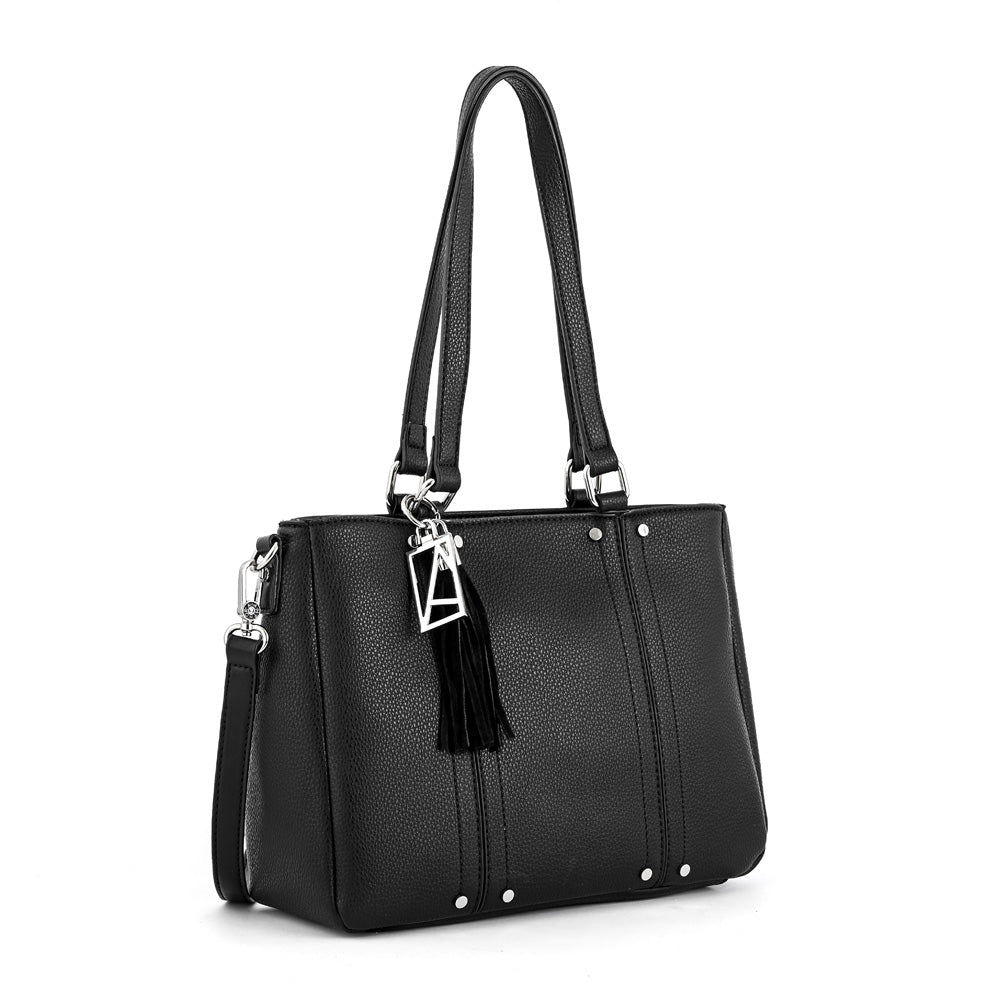 Cartera tote tres divisiones leroy mediana negro especial