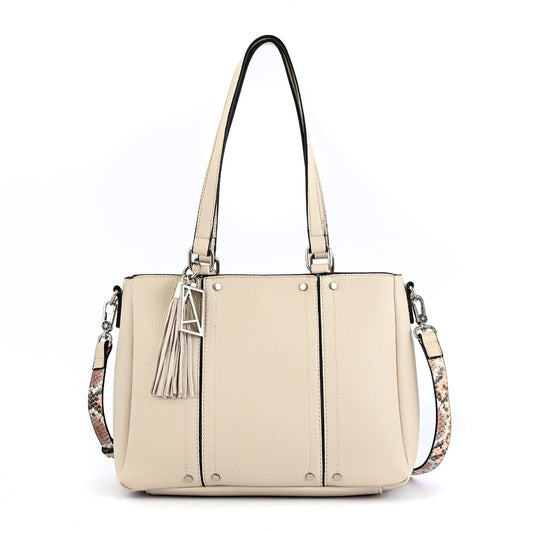 Cartera tote Tres divisiones mediana leroy blanco crudo