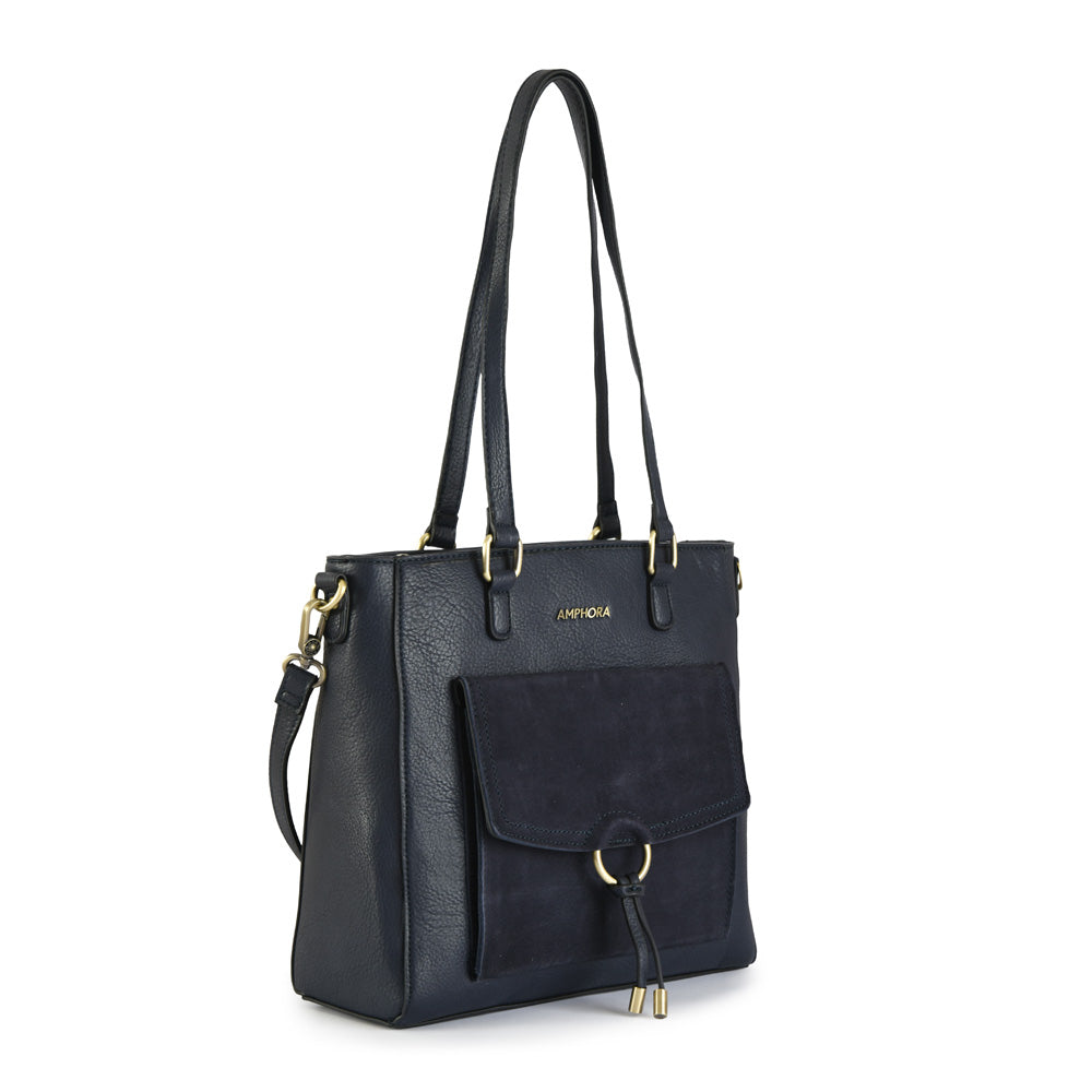 Cartera tote tres divisiones lya mediana azul oscuro