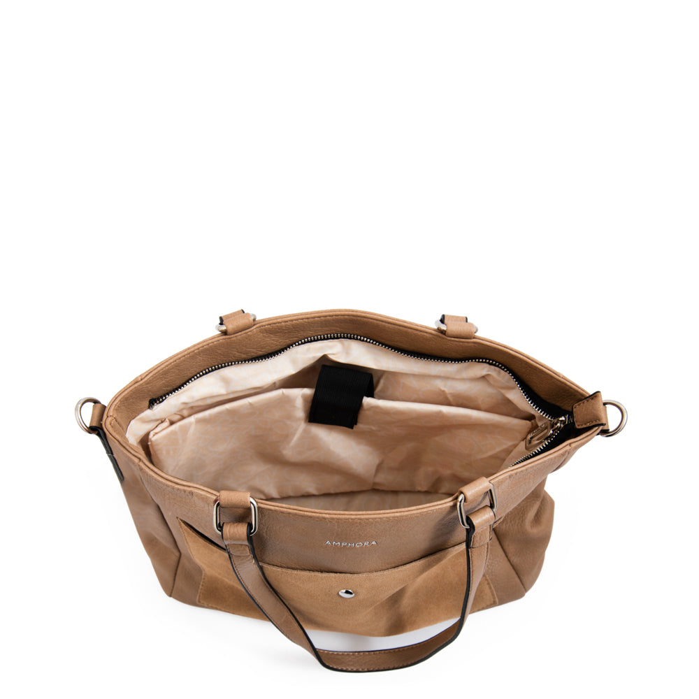 Cartera tote porta notebook isela taupe