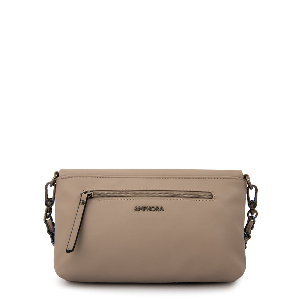 Cartera bandolera con tapa huber mediana taupe