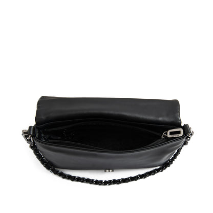 Cartera bandolera con tapa mediana huber negro texturizado