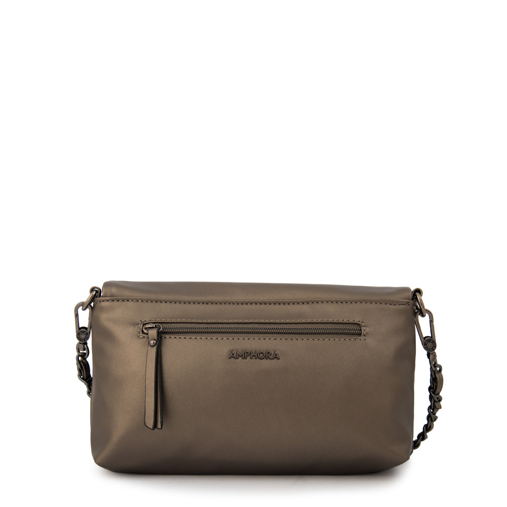 Cartera bandolera con tapa huber mediana plateado oscuro