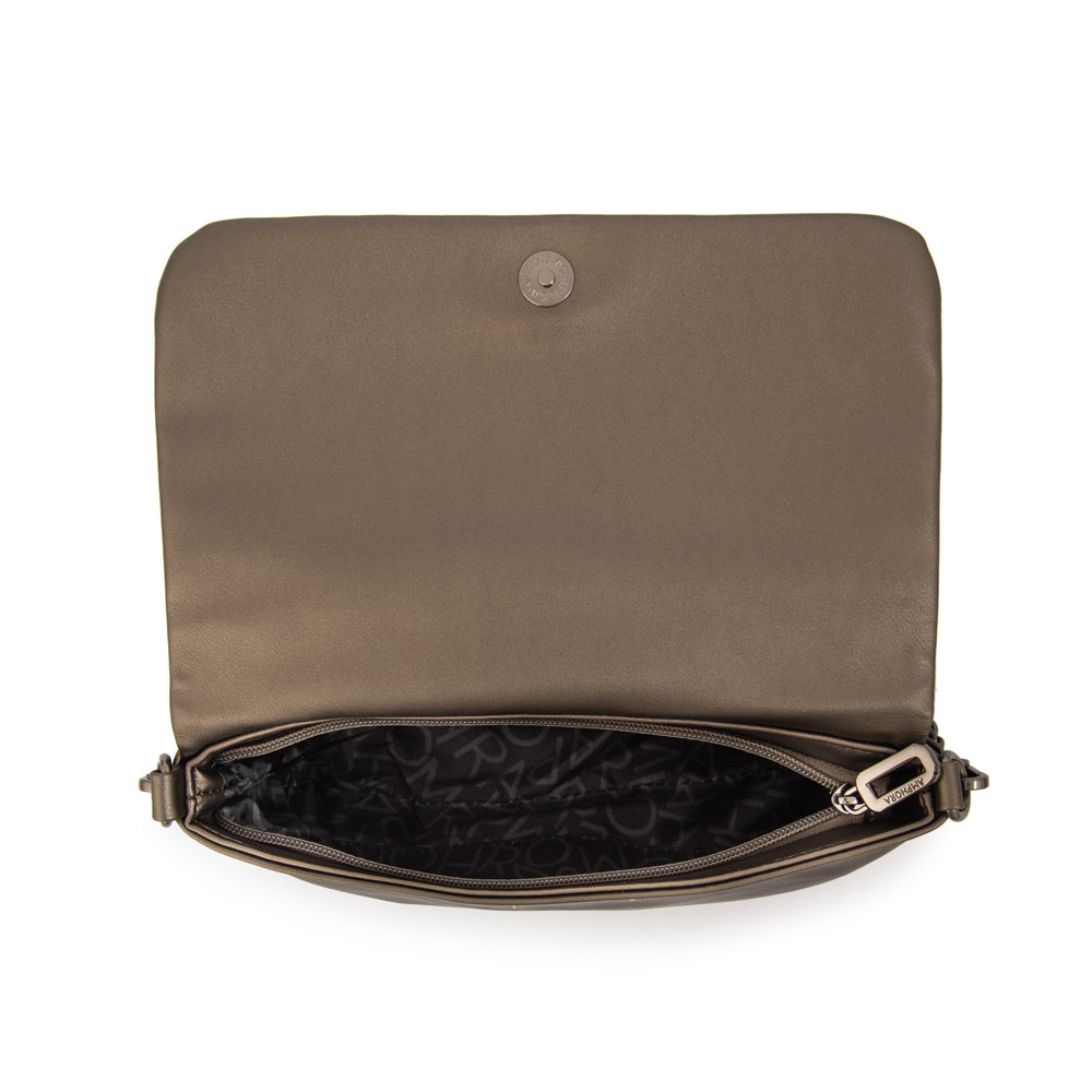 Cartera bandolera con tapa huber mediana plateado oscuro