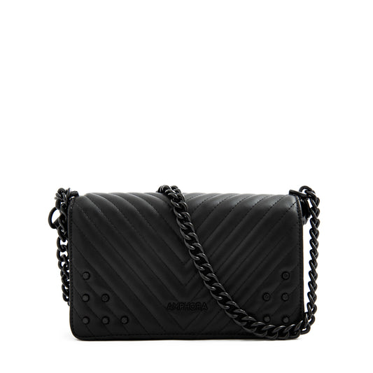 Cartera bandolera con tapa mediana muller negro texturizado