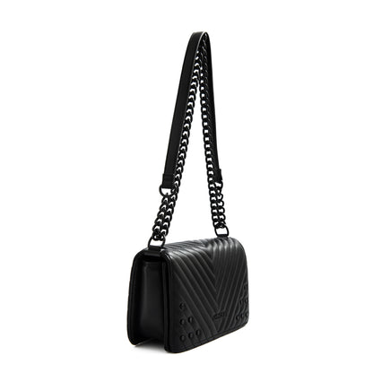 Cartera bandolera con tapa mediana muller negro texturizado