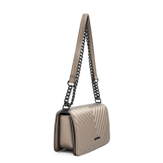 Cartera bandolera con tapa mediana muller plateado oscuro