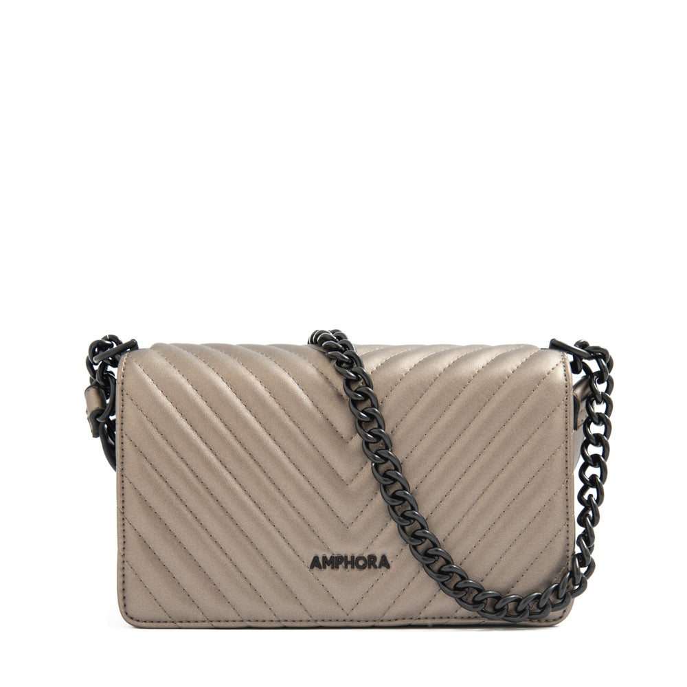 Cartera bandolera con tapa muller mediana plateado oscuro