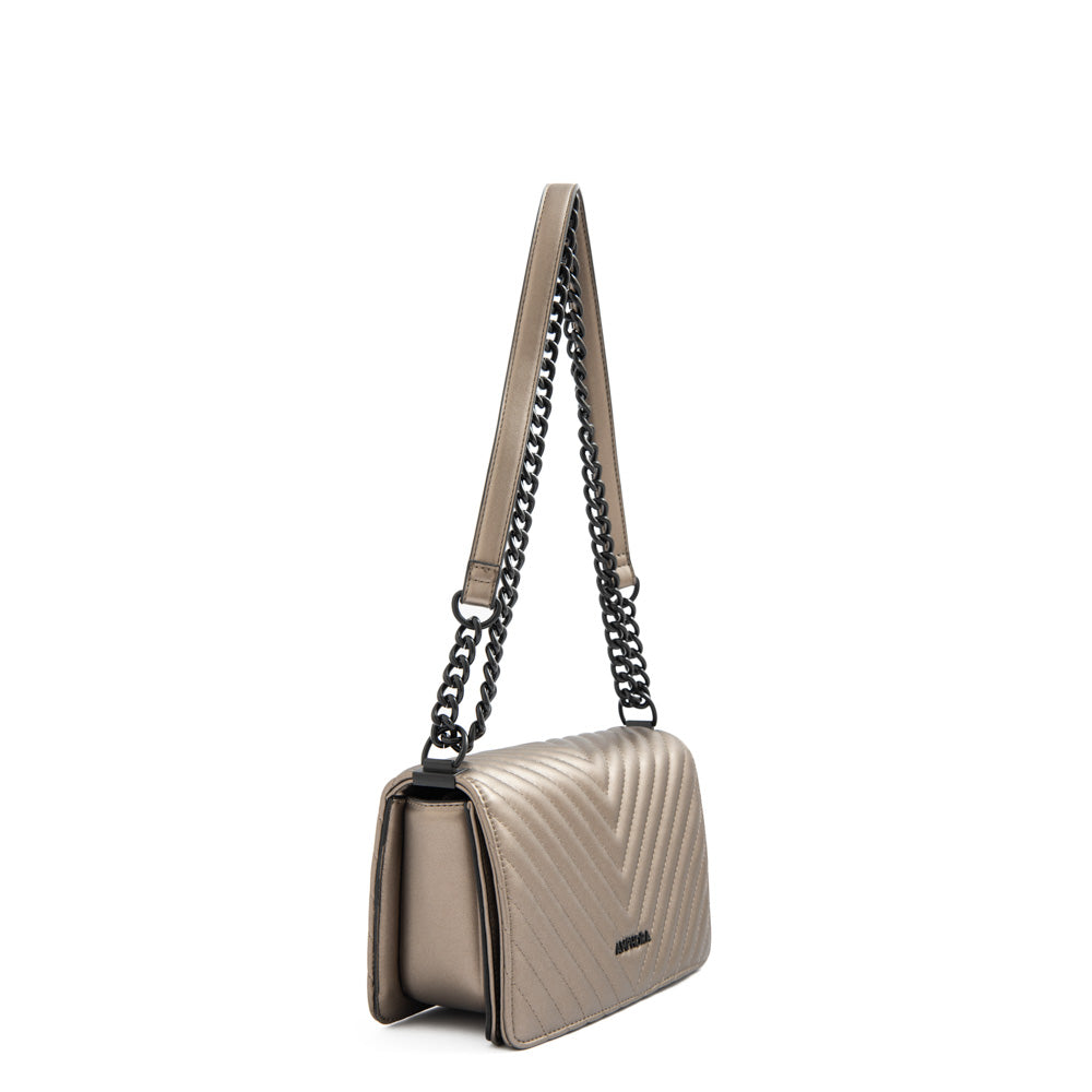 Cartera bandolera con tapa muller pequeña plateado oscuro