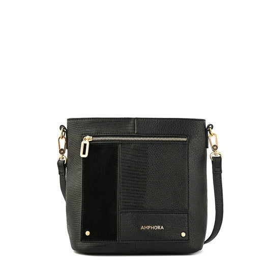 Cartera bandolera mediana jane negro texturizado