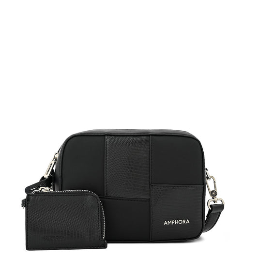 Cartera bandolera mediana lyra negro texturizado