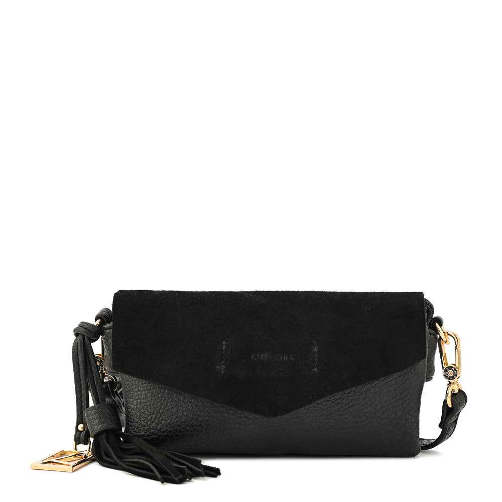 Cartera bandolera con tapa pequeña siena negro