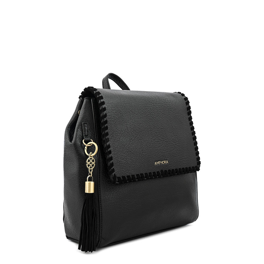 Mochila con tapa evelyn mediana negro