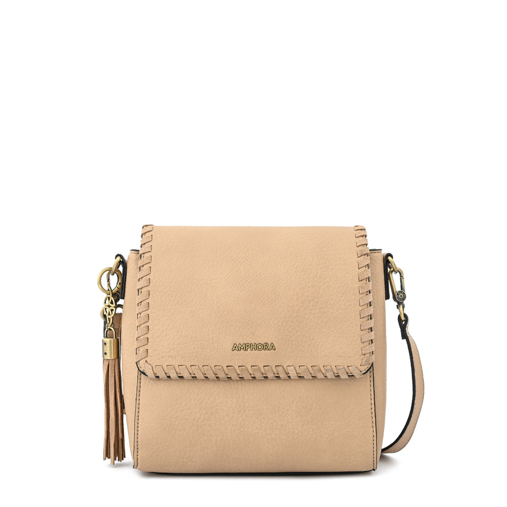 Cartera bandolera con tapa pequeña evelyn beige