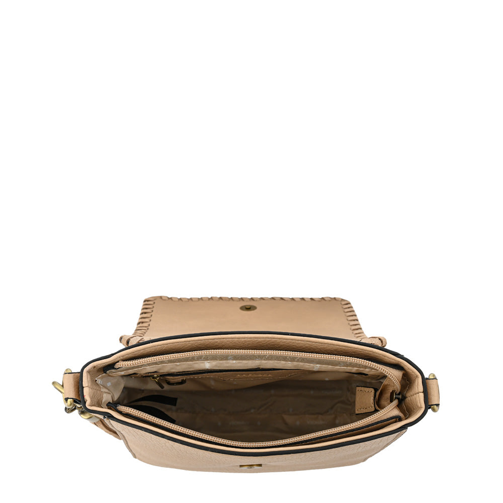 Cartera bandolera con tapa pequeña evelyn beige