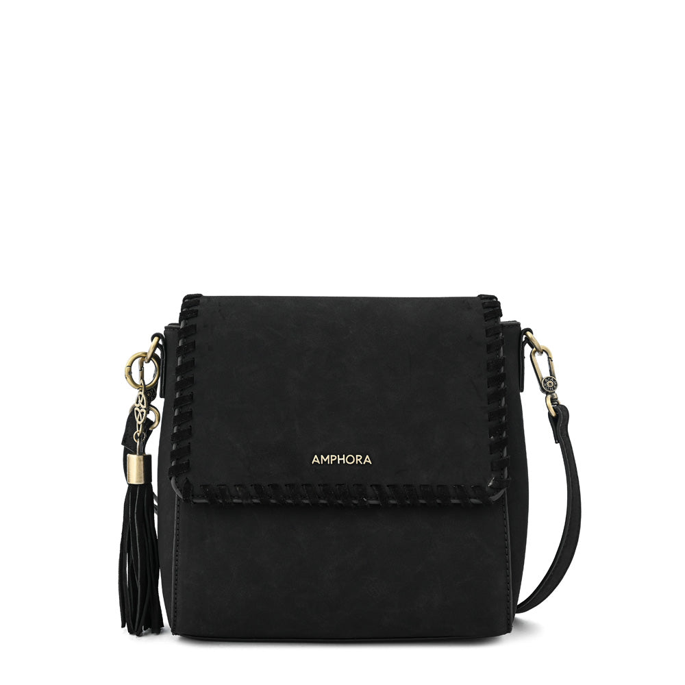 Cartera bandolera con tapa pequeña evelyn negro texturizado