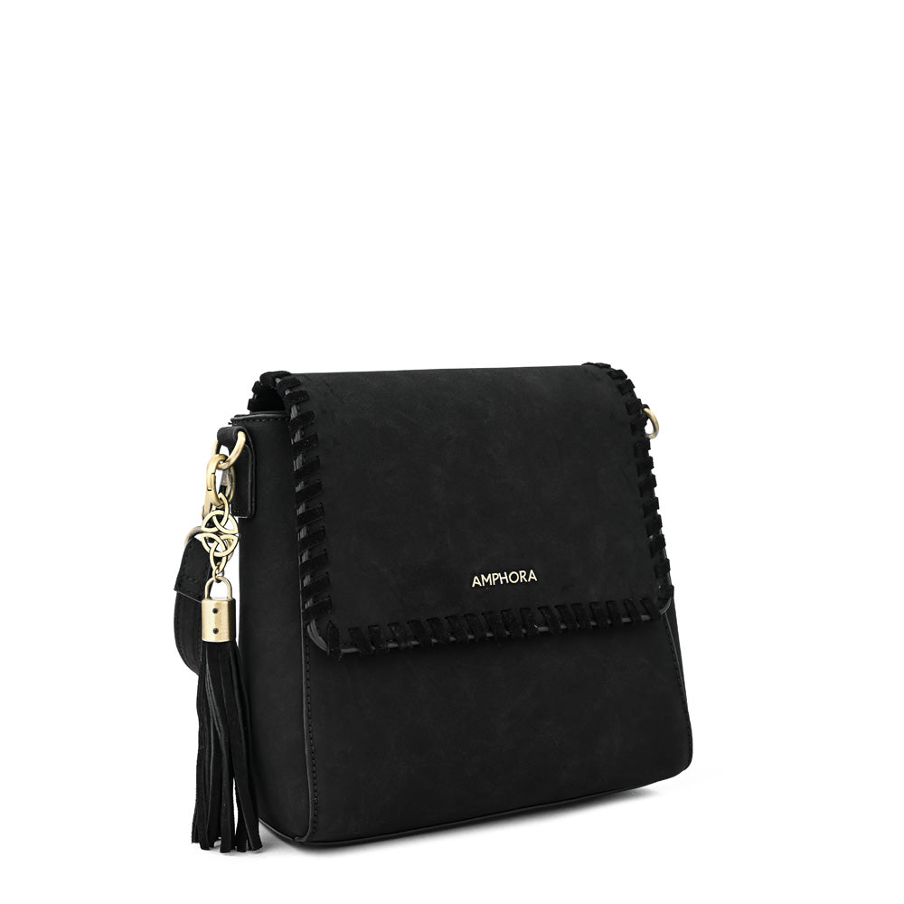 Cartera bandolera con tapa pequeña evelyn negro texturizado