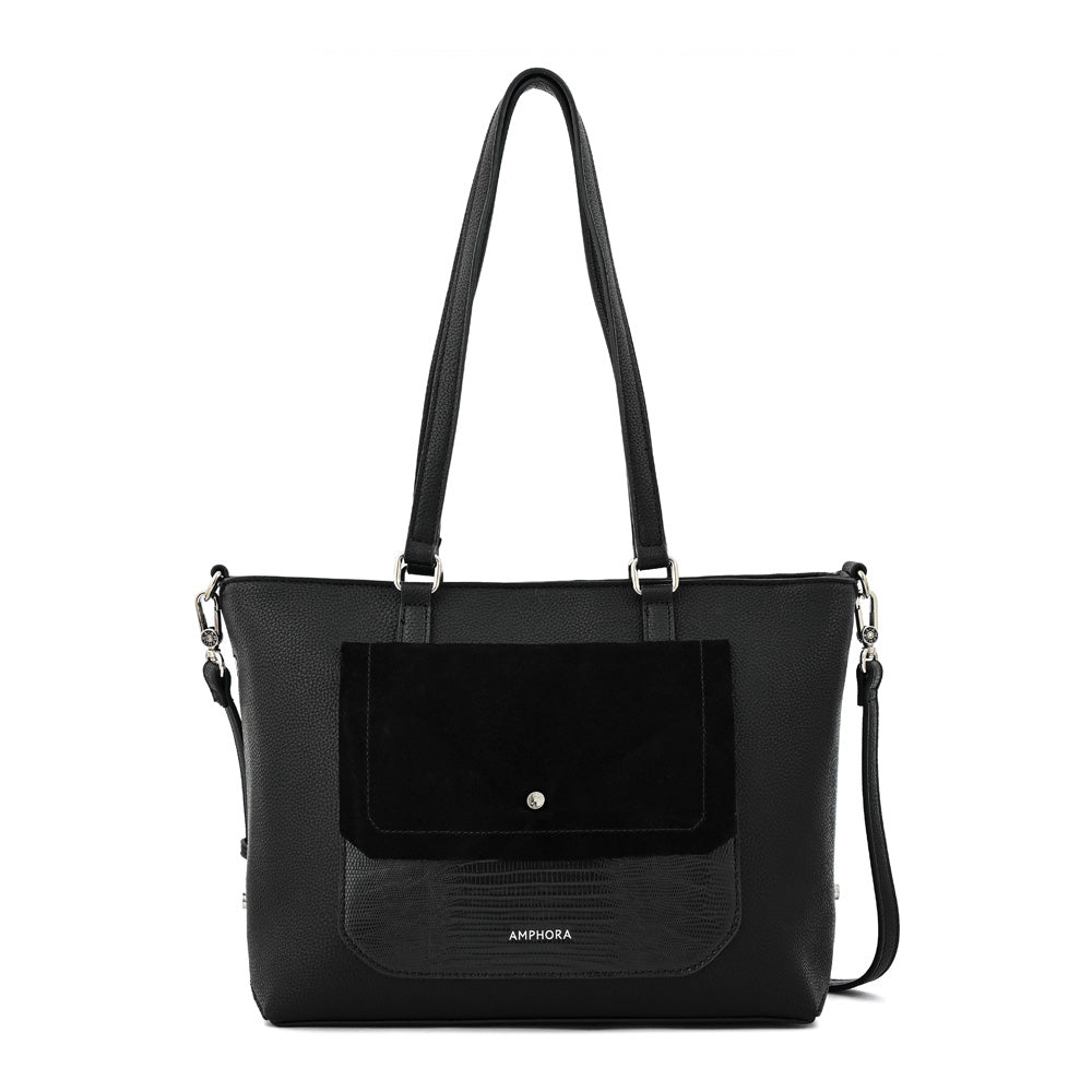 Cartera dos asas mediana becca negro texturizado