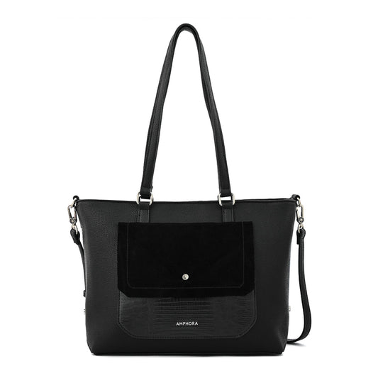 Cartera dos asas mediana becca negro texturizado