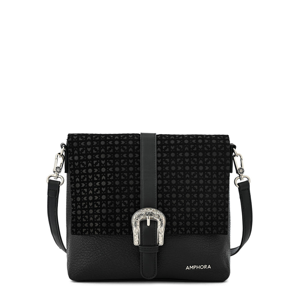 Cartera bandolera con tapa marruecos mediana negro