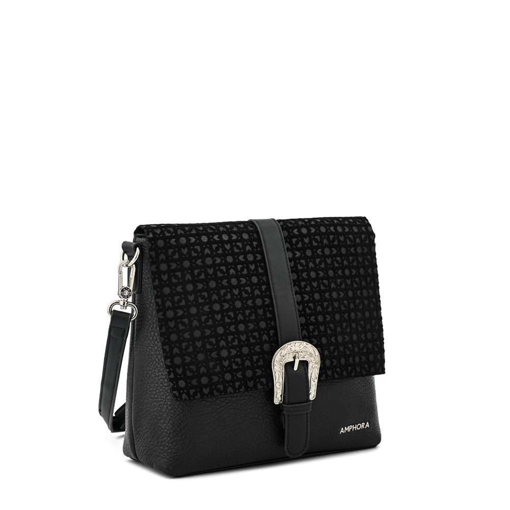Cartera bandolera con tapa marruecos mediana negro