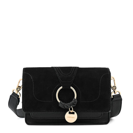 Cartera bandolera con tapa pequeña marla negro texturizado