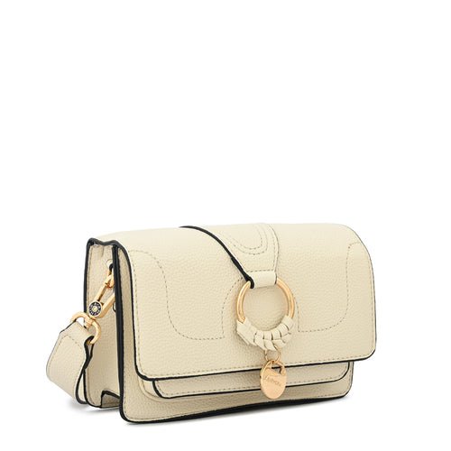 Cartera bandolera con tapa marla pequeña blanco crudo