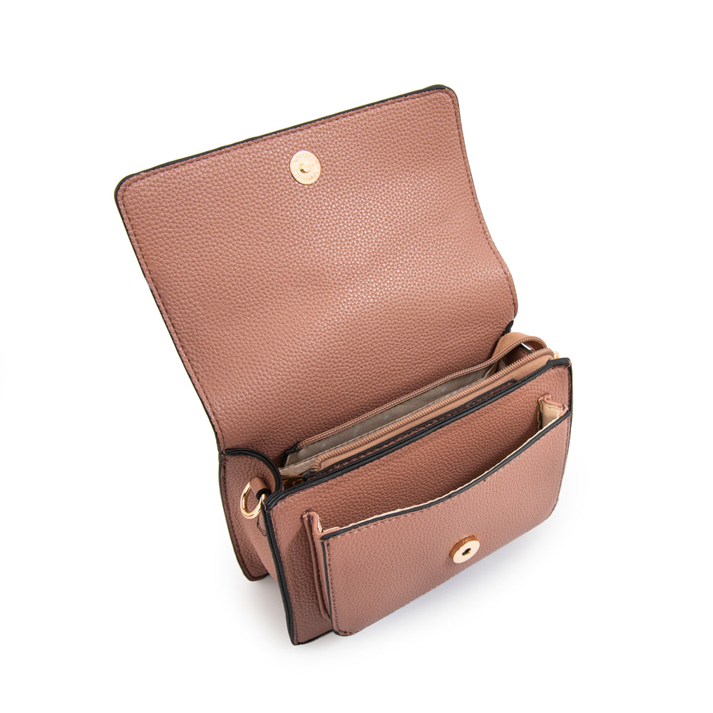 Cartera bandolera con tapa marla pequeña rosa viejo