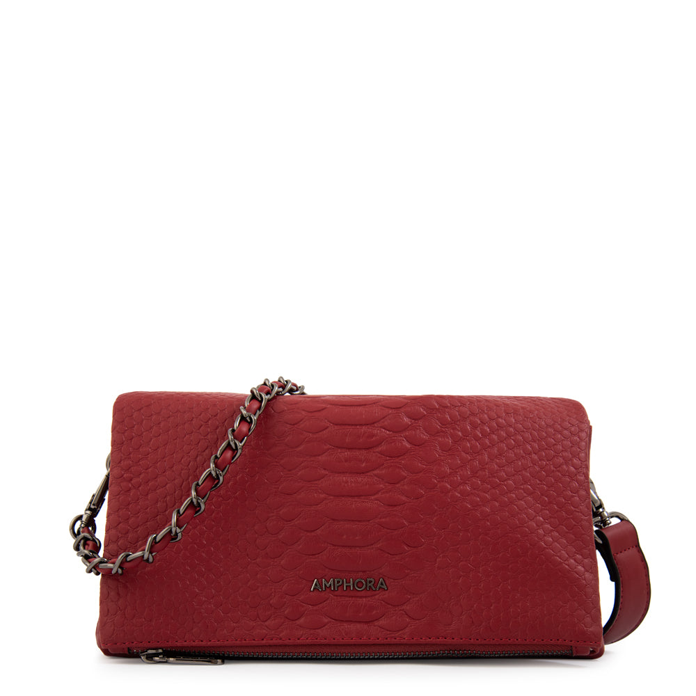 Cartera bandolera con tapa alvar mediana rojo oscuro