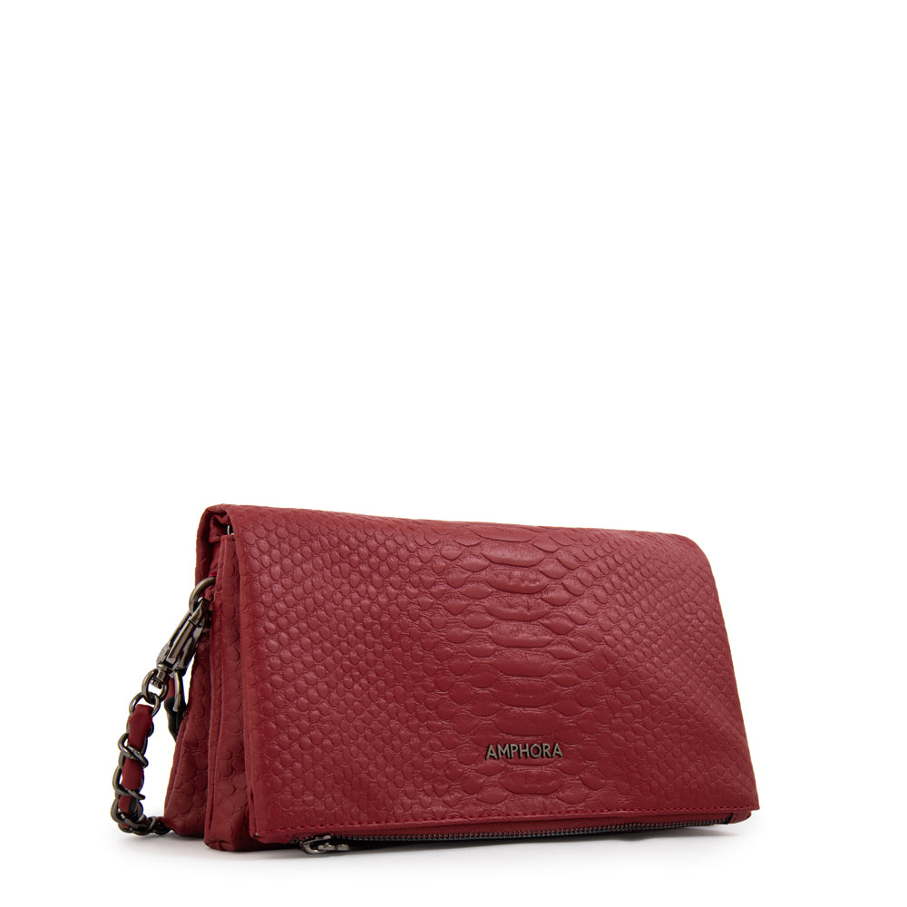 Cartera bandolera con tapa alvar mediana rojo oscuro