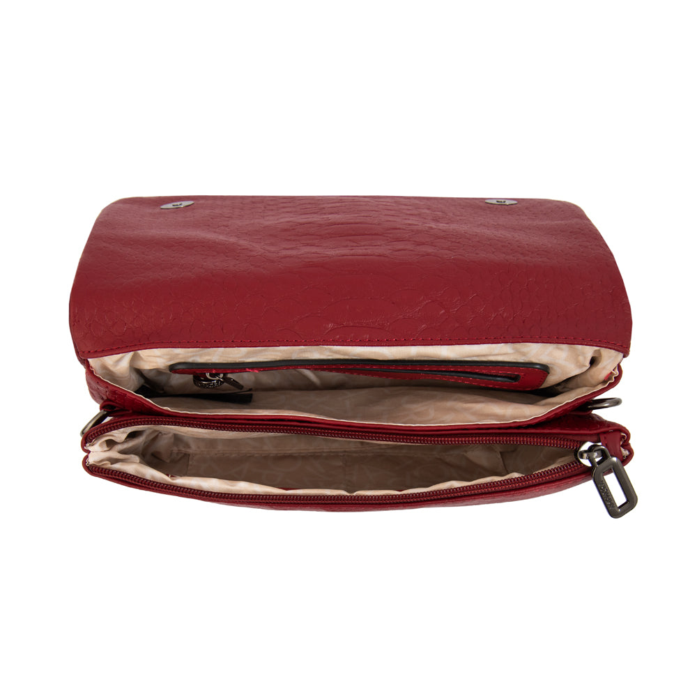 Cartera bandolera con tapa alvar mediana rojo oscuro