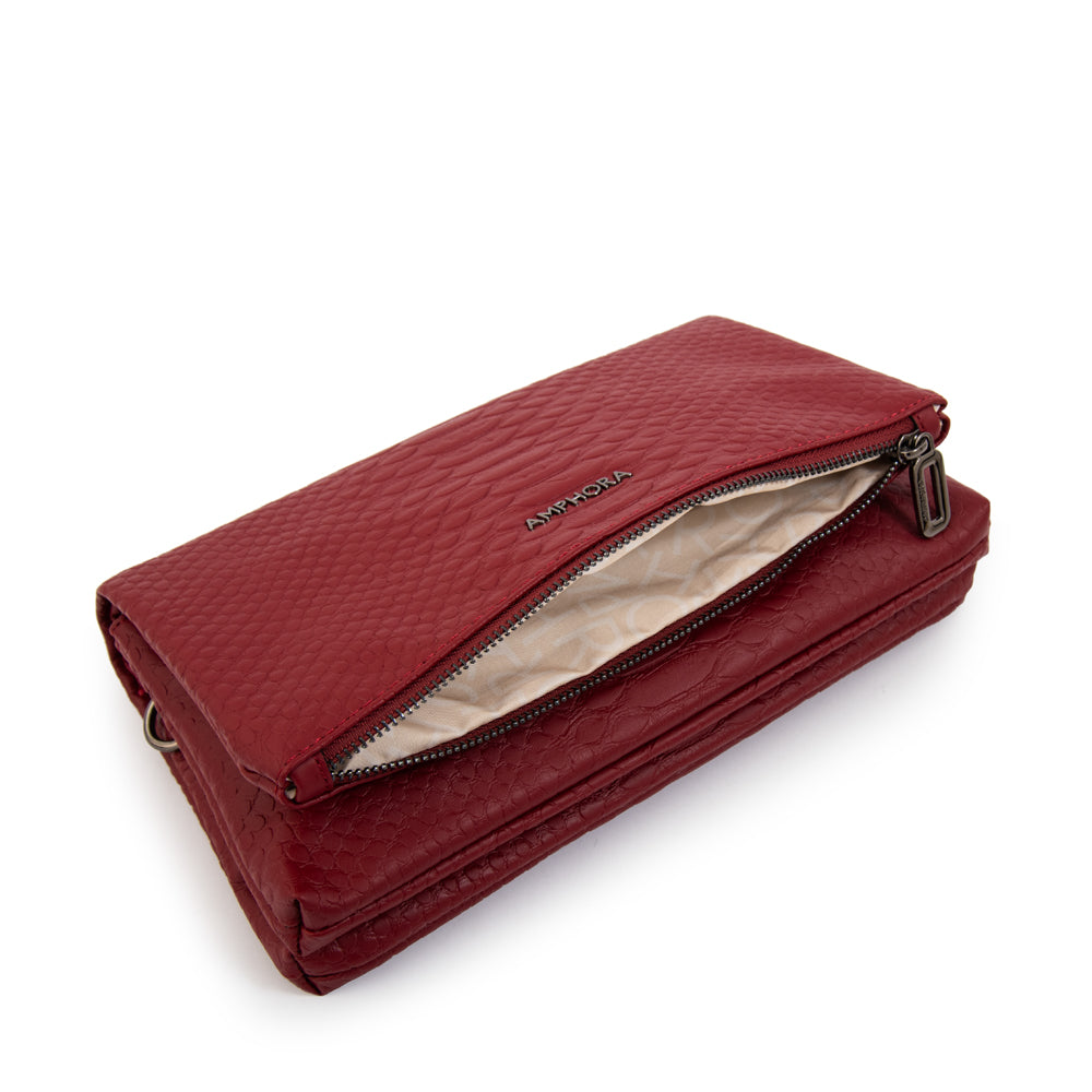 Cartera bandolera con tapa alvar mediana rojo oscuro
