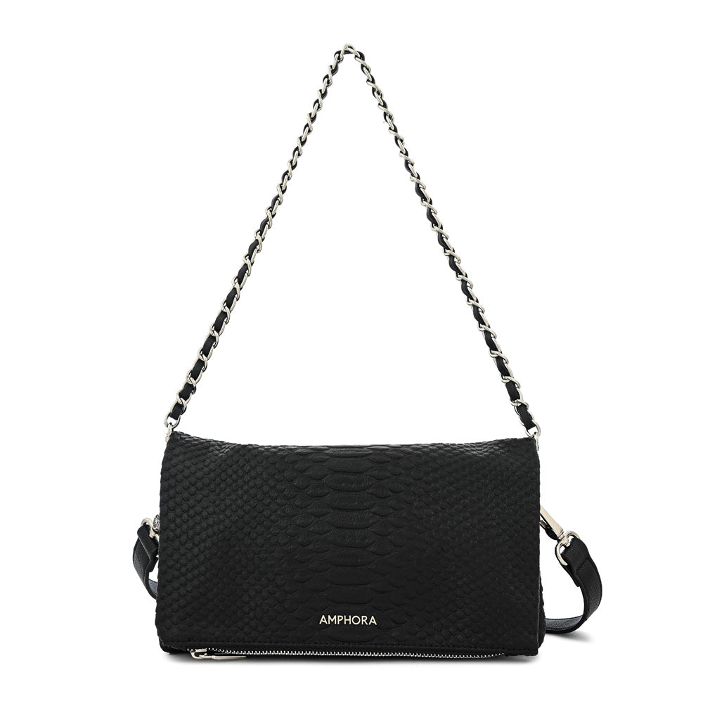 Cartera bandolera con tapa mediana alvar negro texturizado