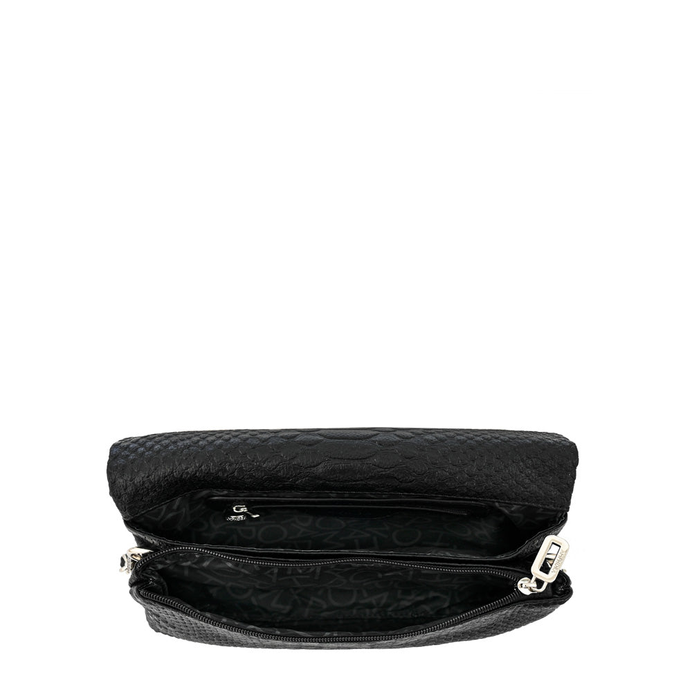 Cartera bandolera con tapa mediana alvar negro texturizado