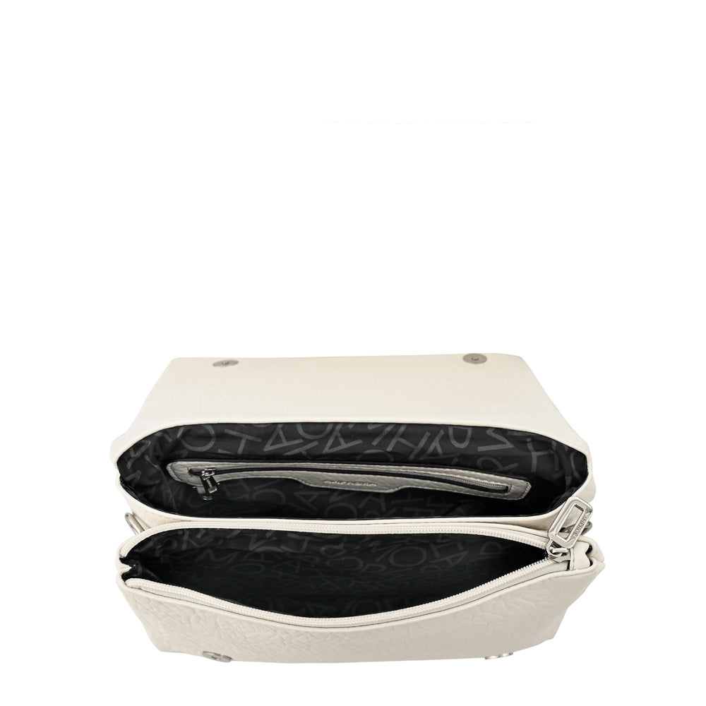 Cartera bandolera con tapa valita mediana blanco crudo