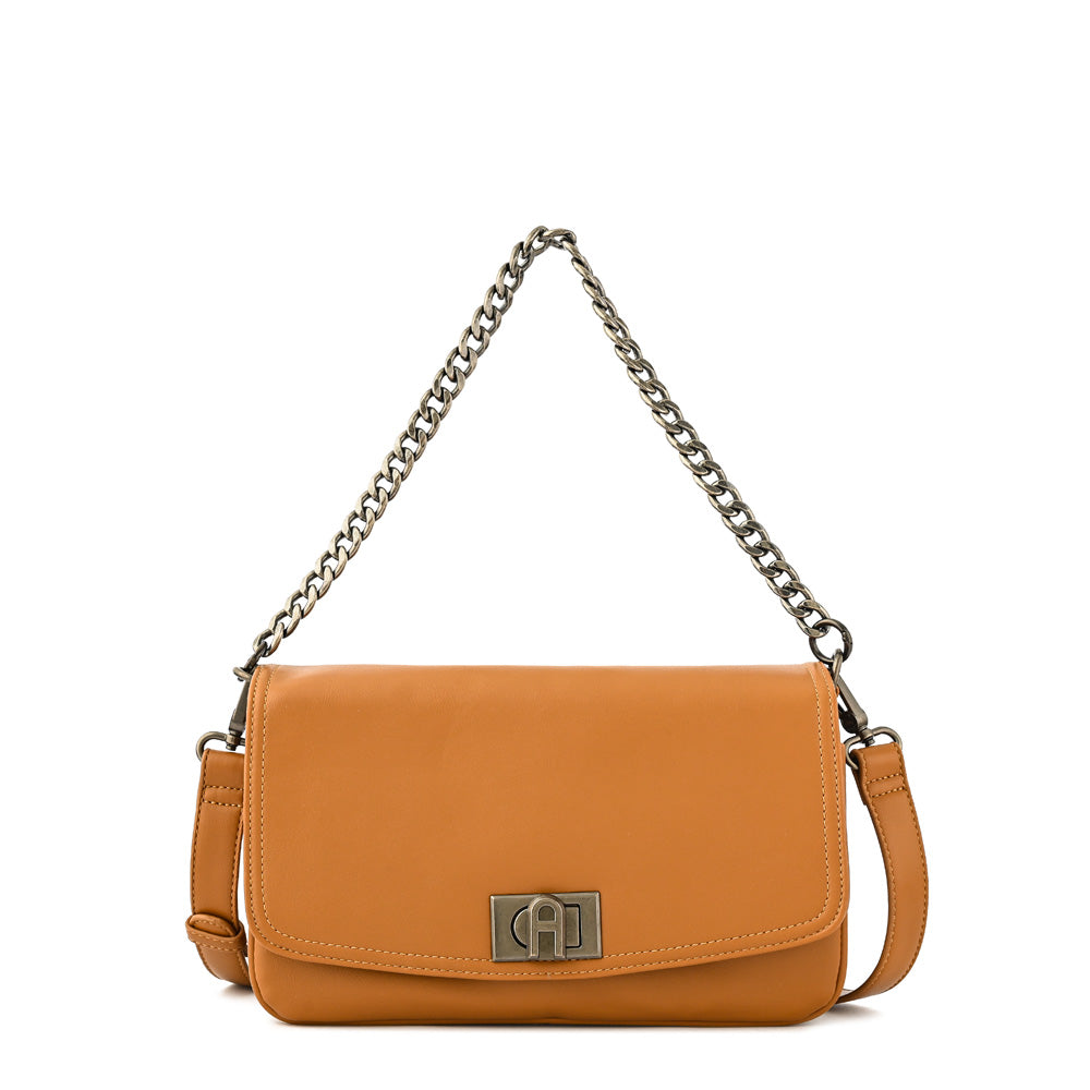 Cartera bandolera con tapa anto mediana camel