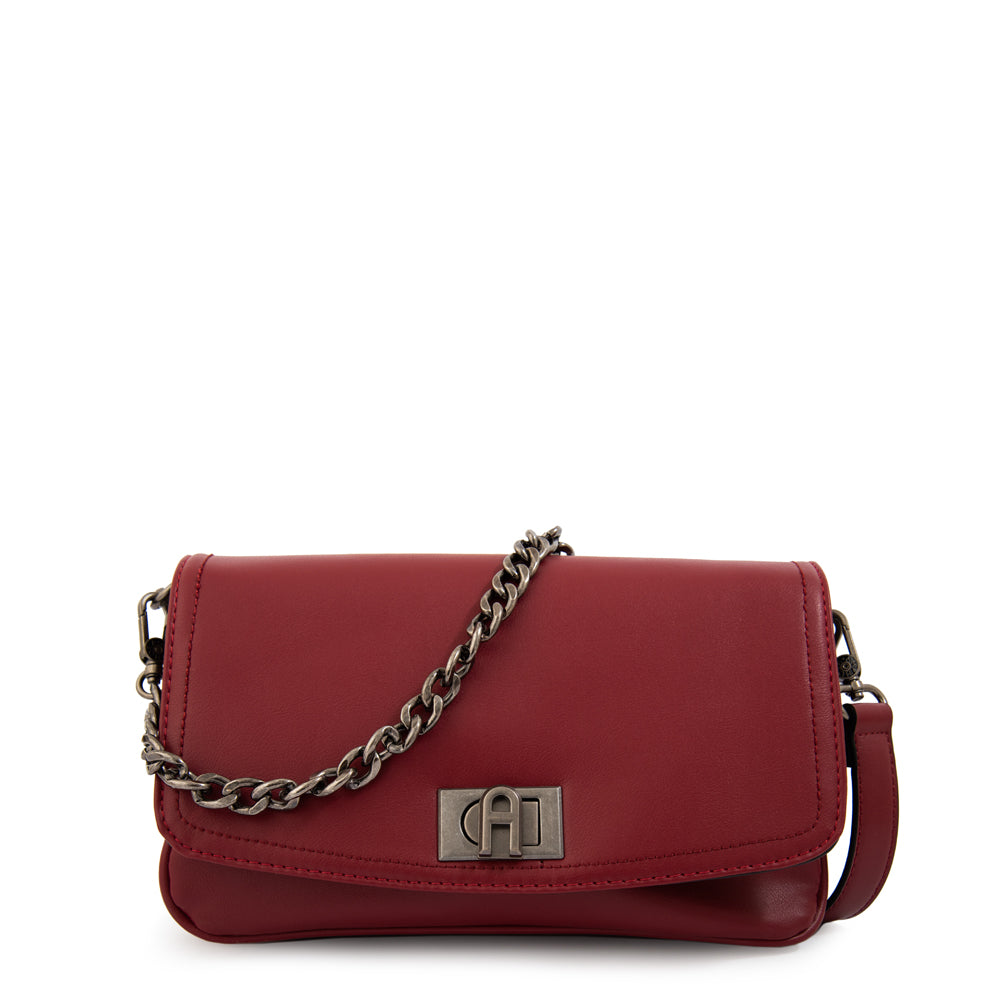 Cartera bandolera con tapa anto mediana rojo oscuro